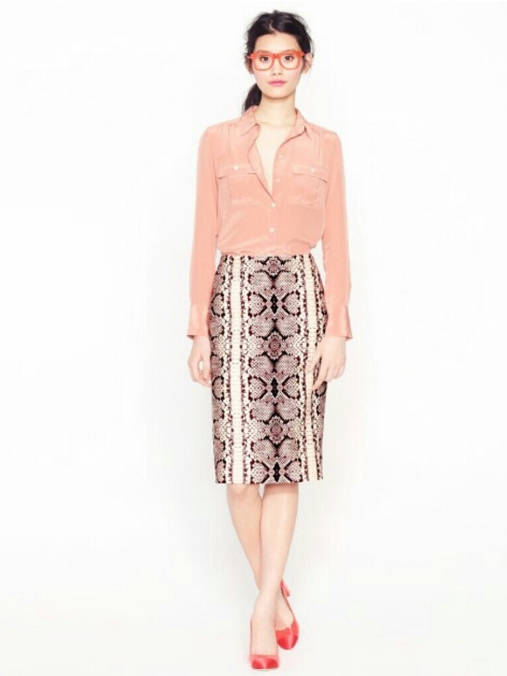 J. Crew Snake Print Pencil Skirt in Beige and Black Size 2